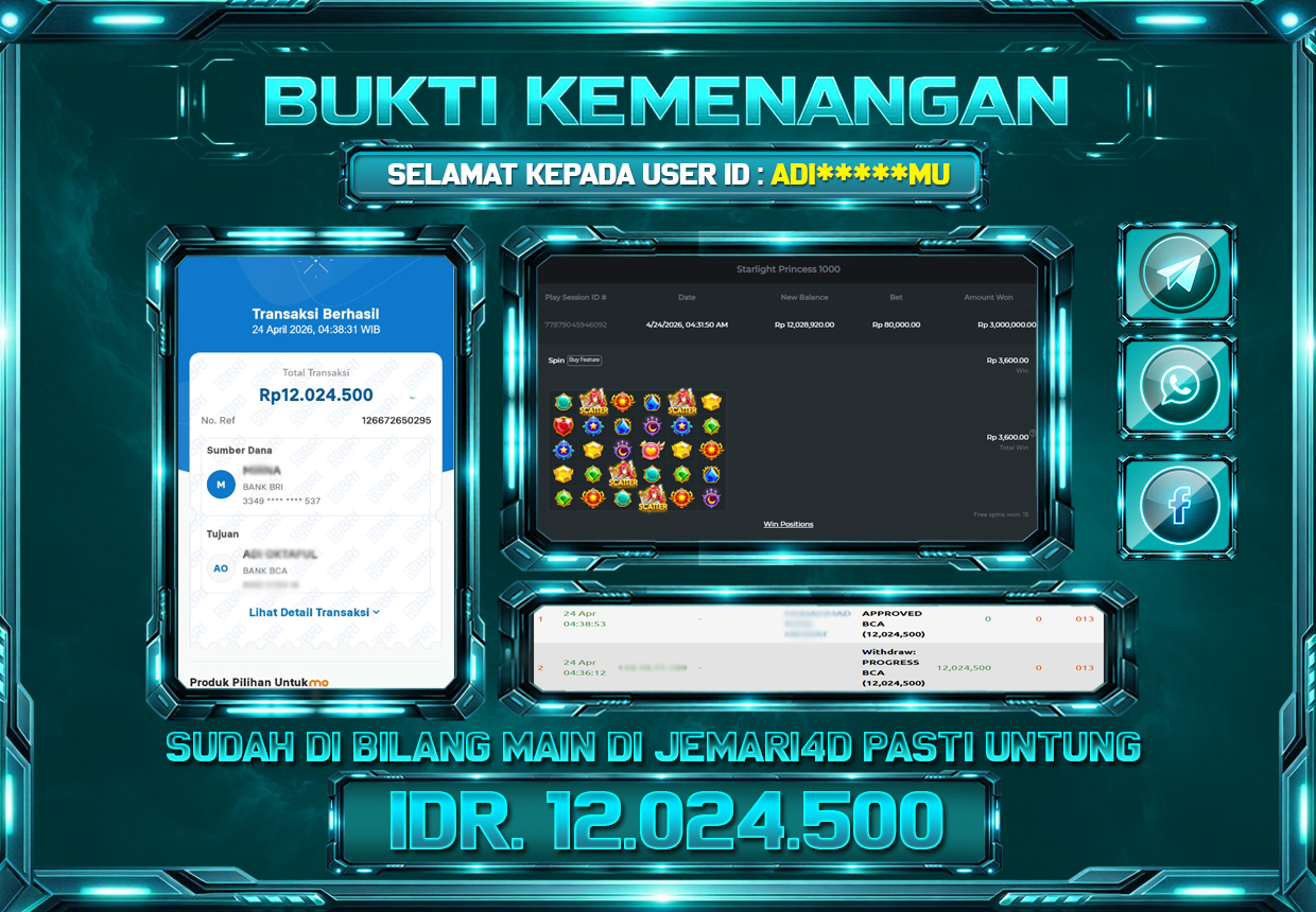 BUKTI KEMENANGAN SLOT JEMARI4D