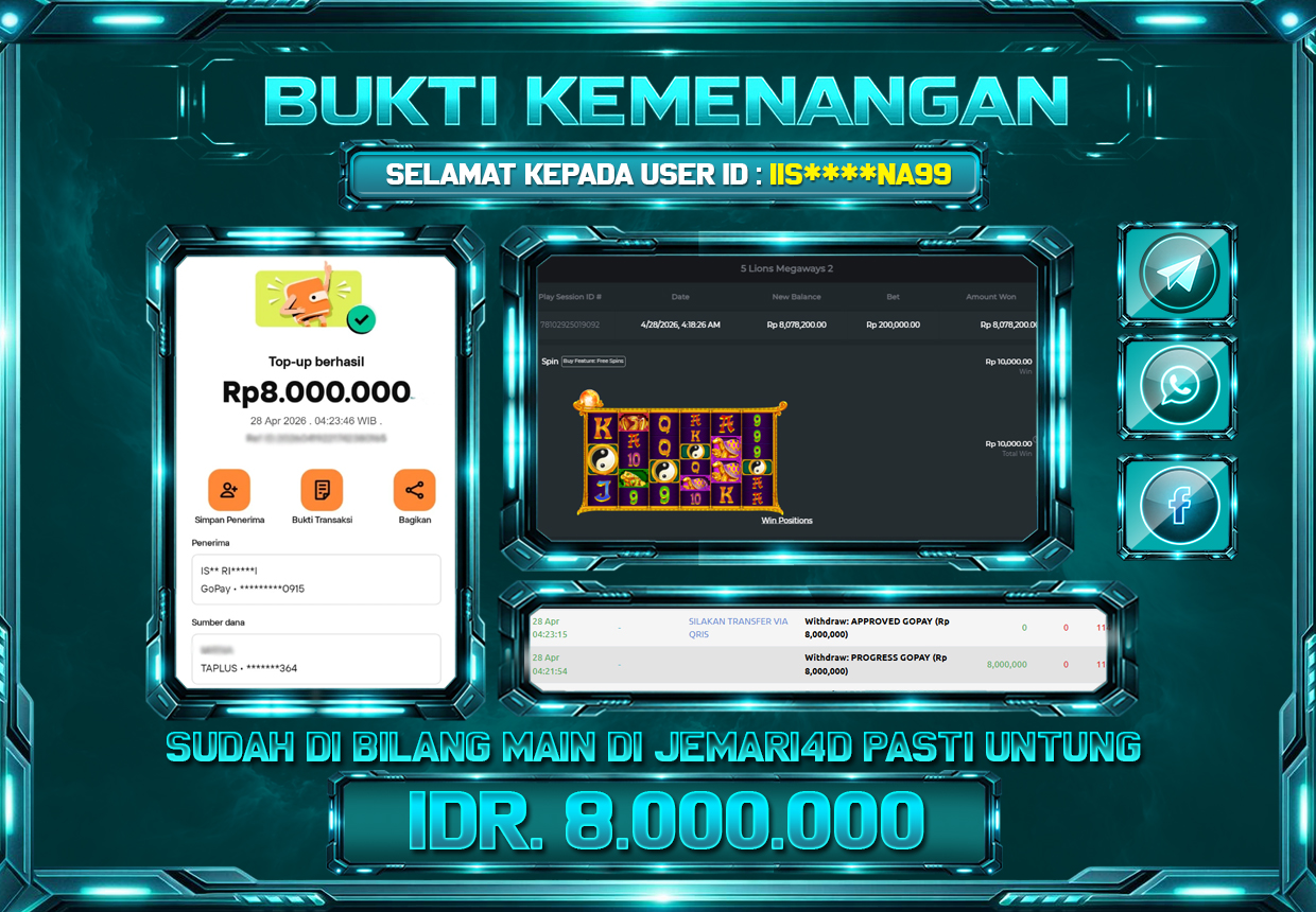 BUKTI KEMENANGAN SLOT JEMARI4D