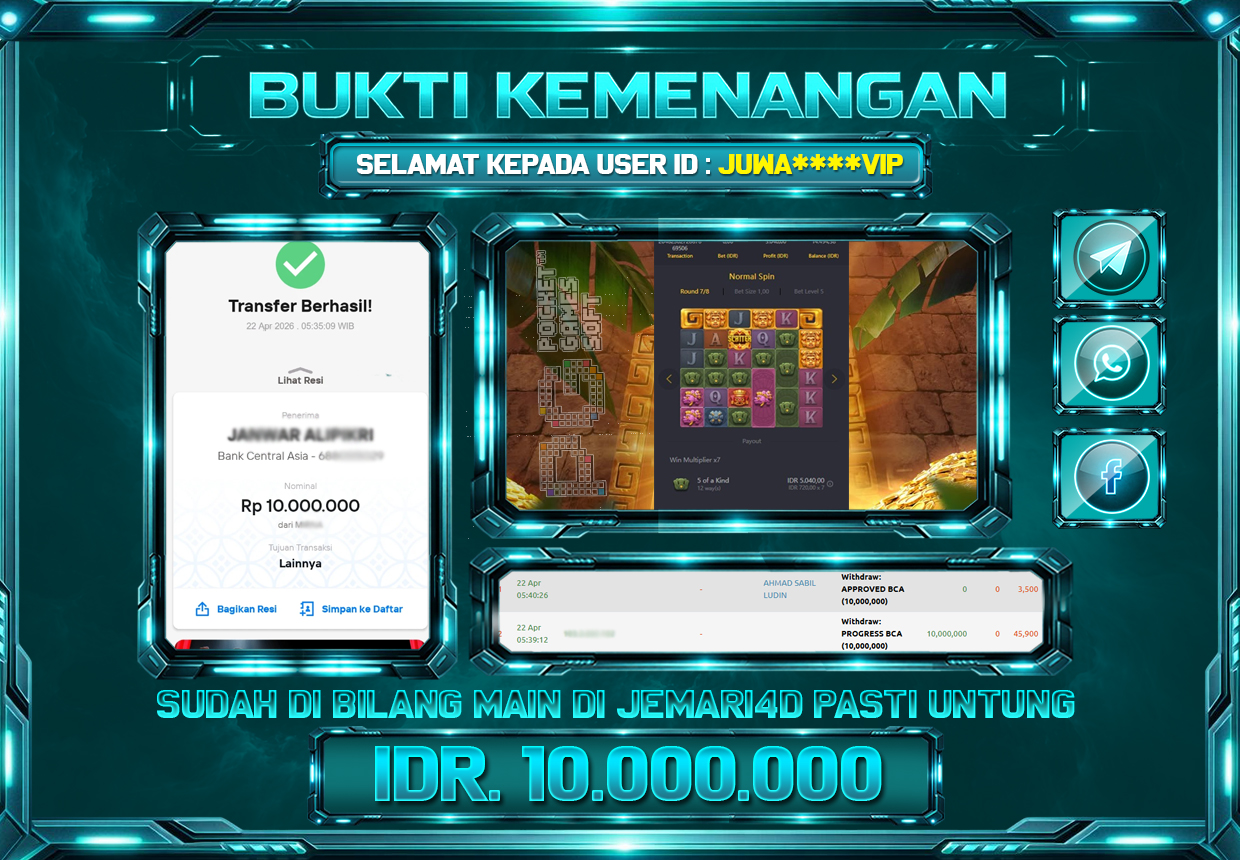 BUKTI KEMENANGAN SLOT JEMARI4D